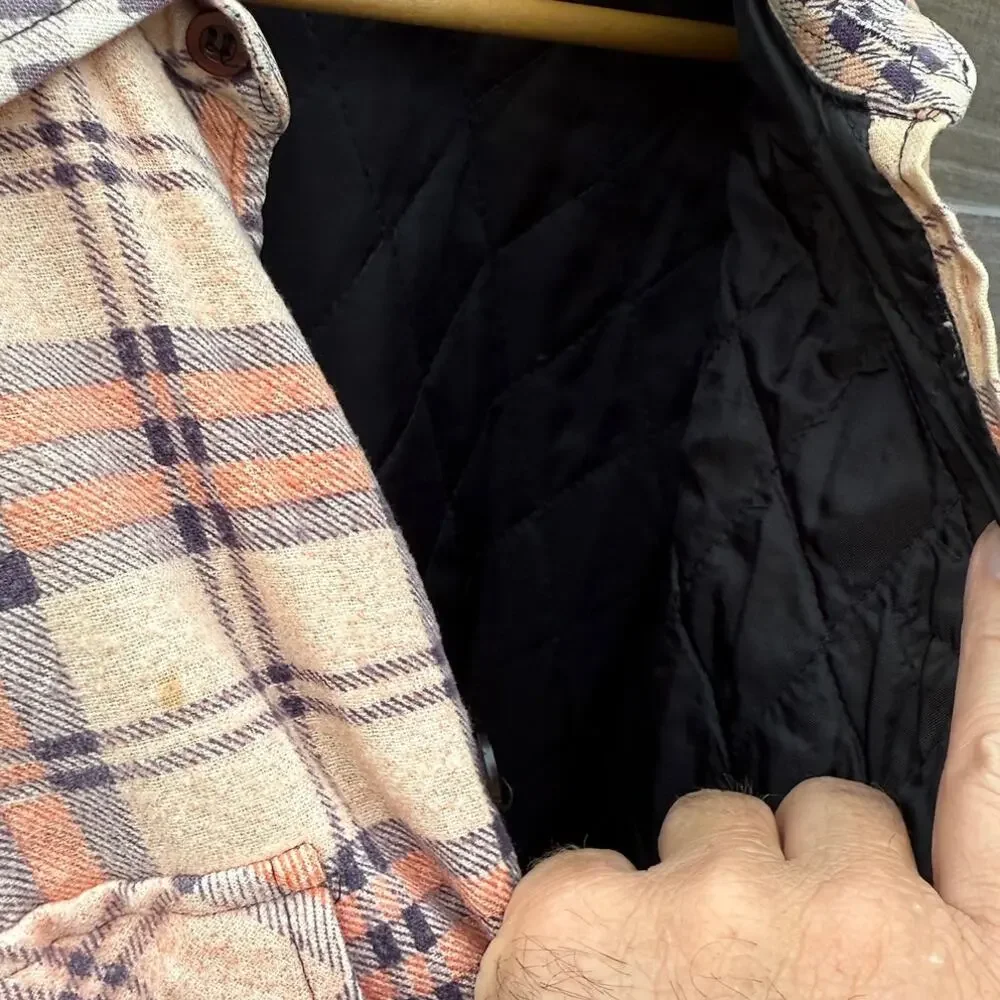 Sears Fieldmaster Vintage 1990s brown plaid quilt lined button up jacket Size XL